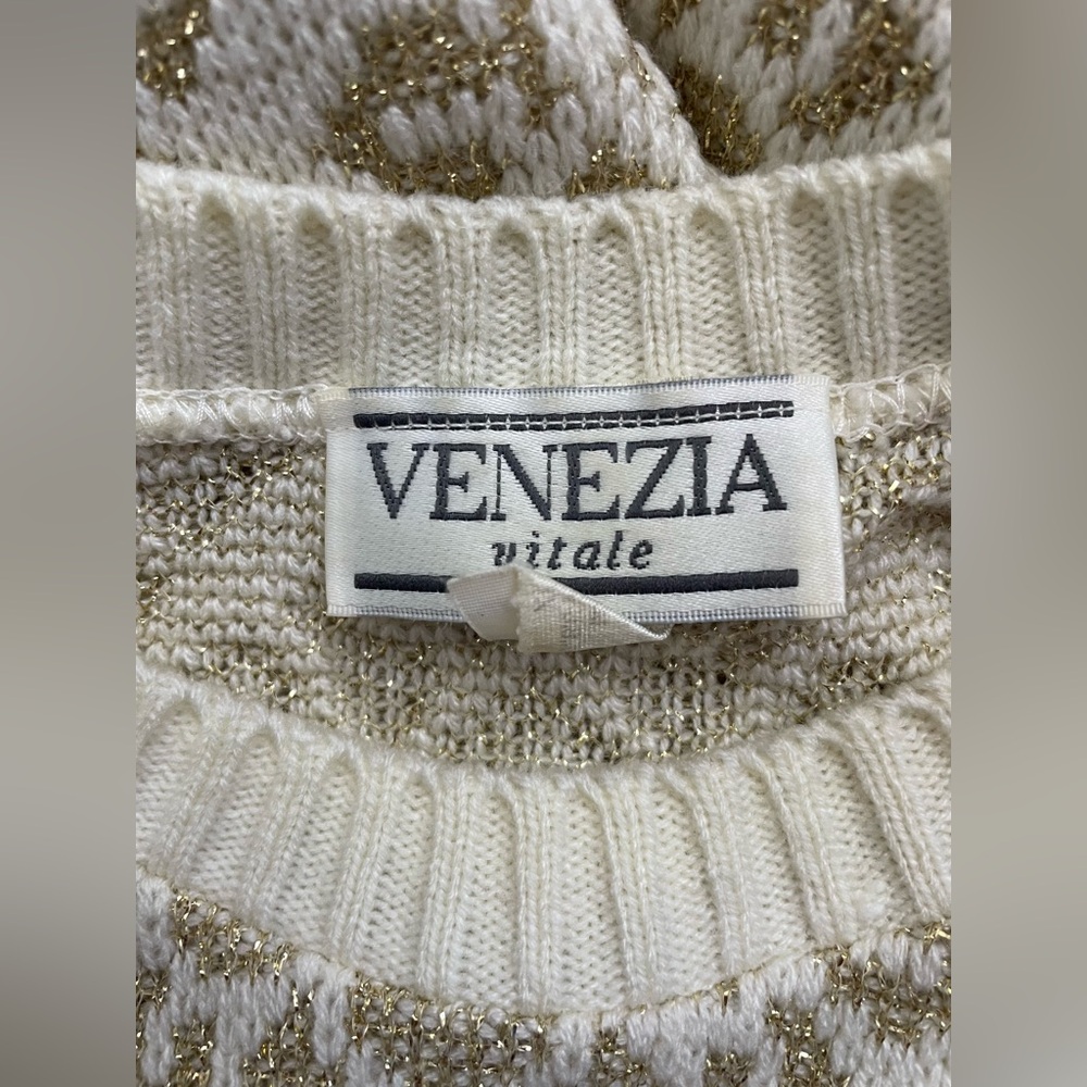 Venezia Women Crew Ivory Gold Shimmer Design Oversized Sweater Size 1X - Picture 8 of 9